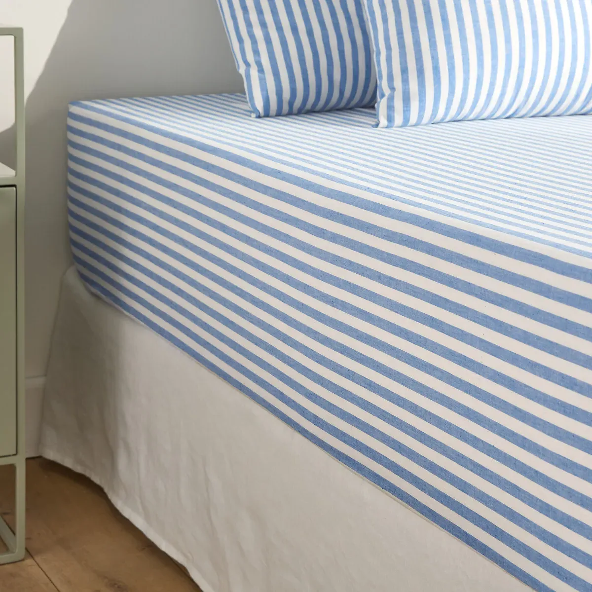 Soizic Fitted Sheet 30cm Depth - Blue Striped, Cotton product