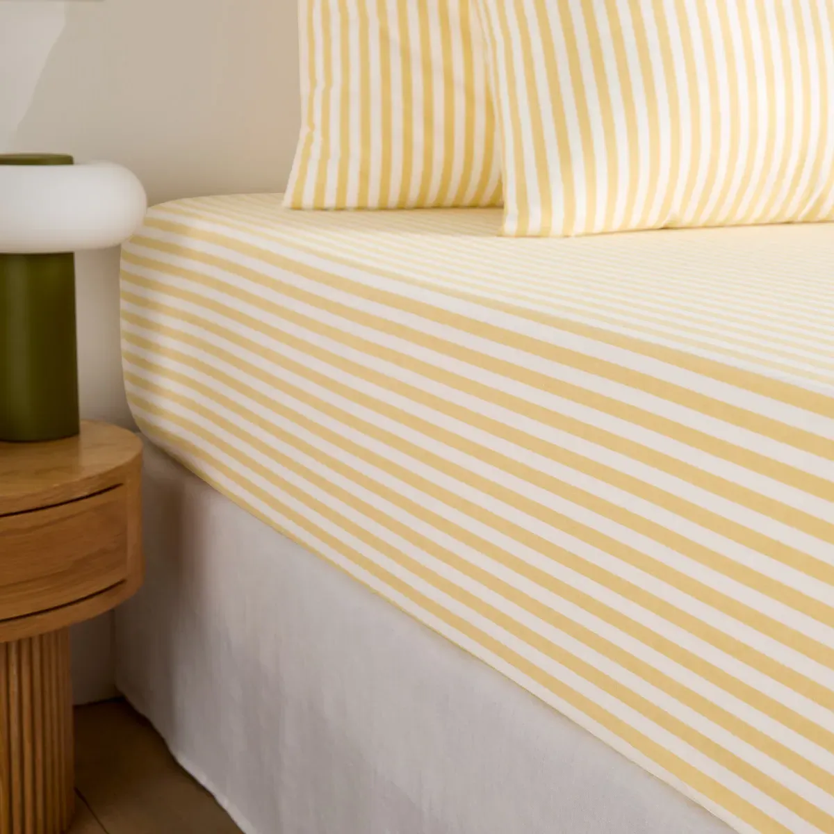Soizic Fitted Sheet with 30cm Flap - Yellow Striped, Cotton product