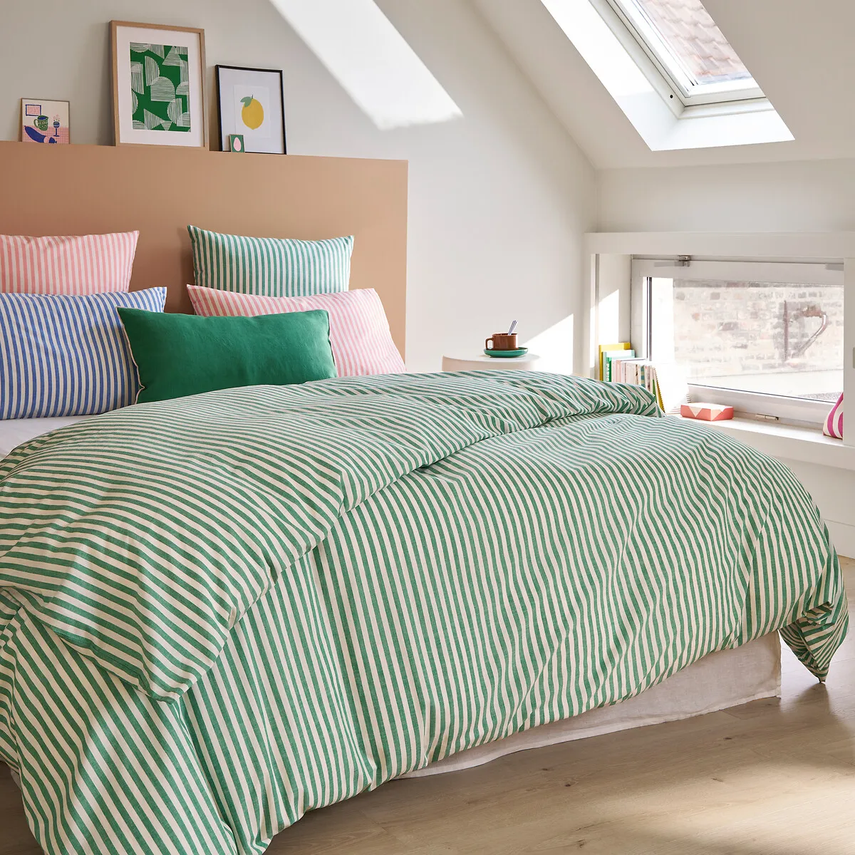 Soizic Pillowcase - Green Striped, Cotton alternate view