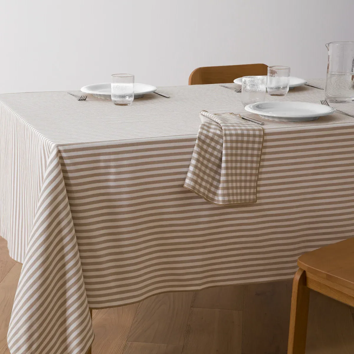 Soizic Striped Tablecloth - Ecru/Beige, Recycled Cotton product