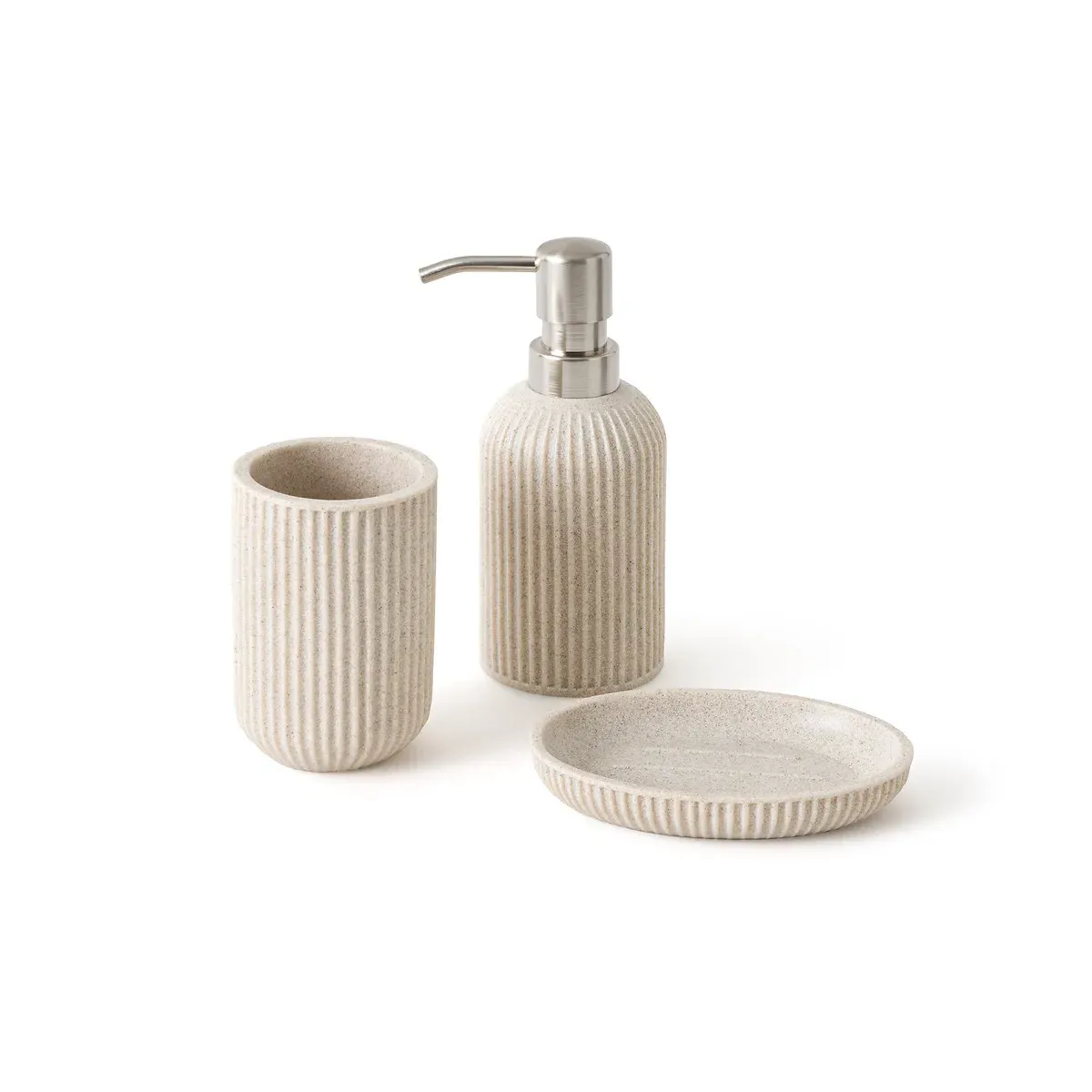 Stone 3-Piece Bathroom Accessory Set - Beige, Polyresin product