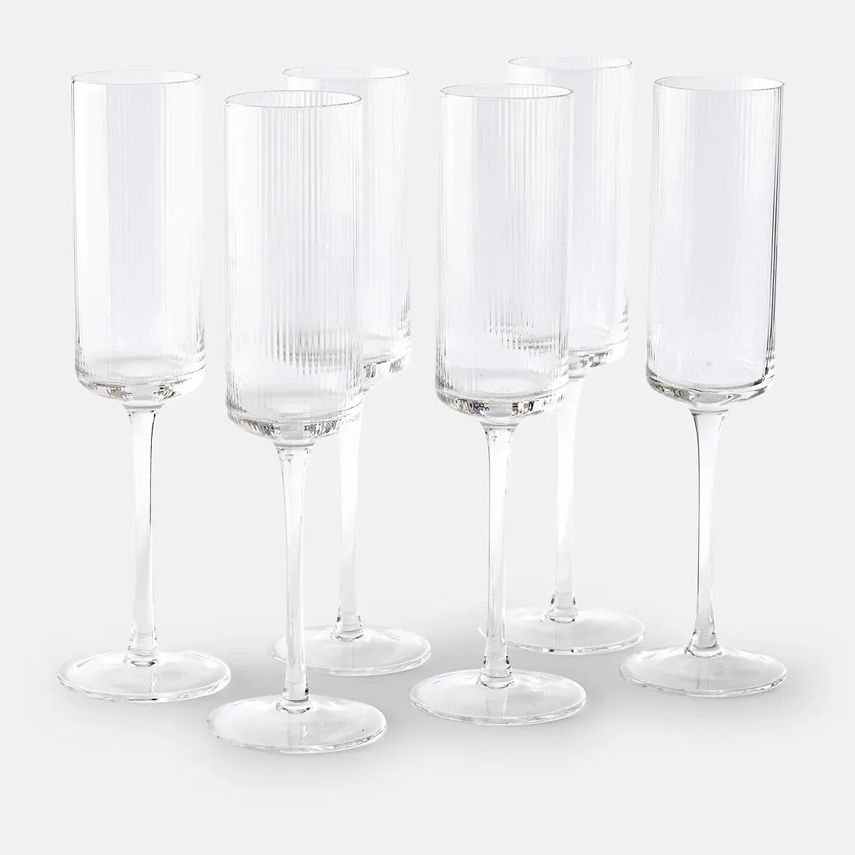 Stria Set of 6 Champagne Flutes - Transparent, Ribbed Glass product