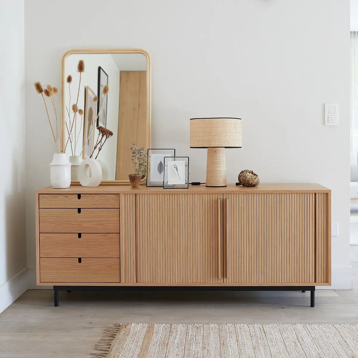 Strio Sideboard with Sliding Doors - Oak, Oak Veneer alternate view
