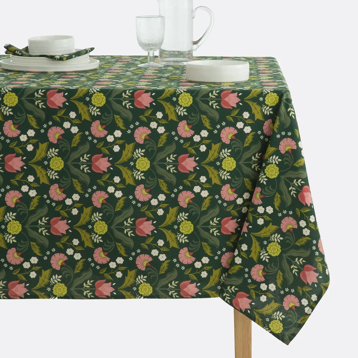 Suzanna Floral Print Tablecloth - Green, Washed Cotton product