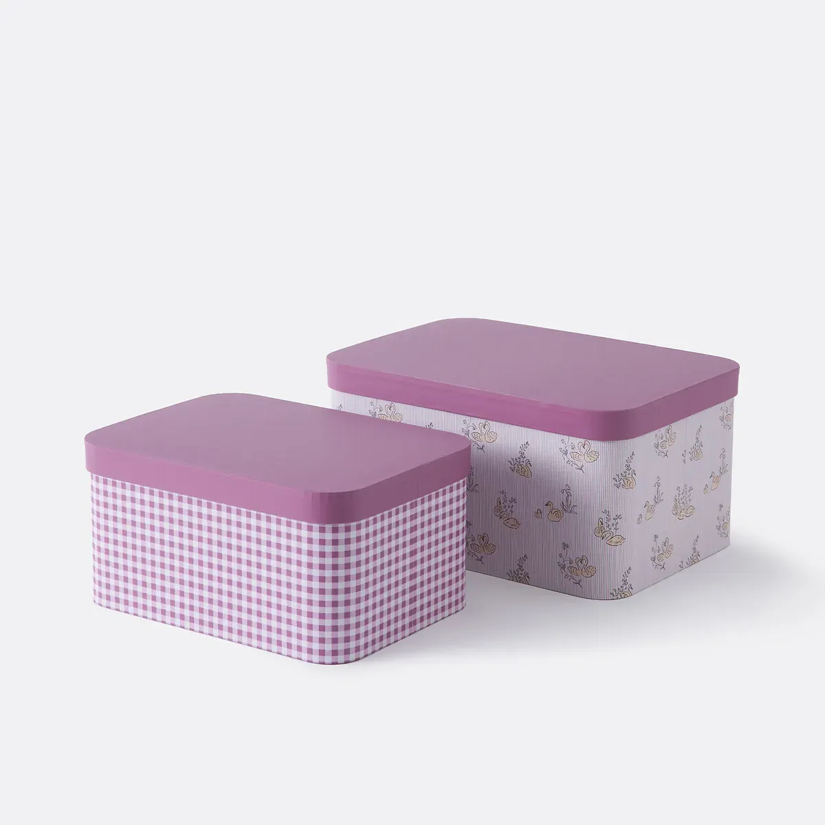 Swan Set of 2 Cardboard Storage Boxes - Pink, White product