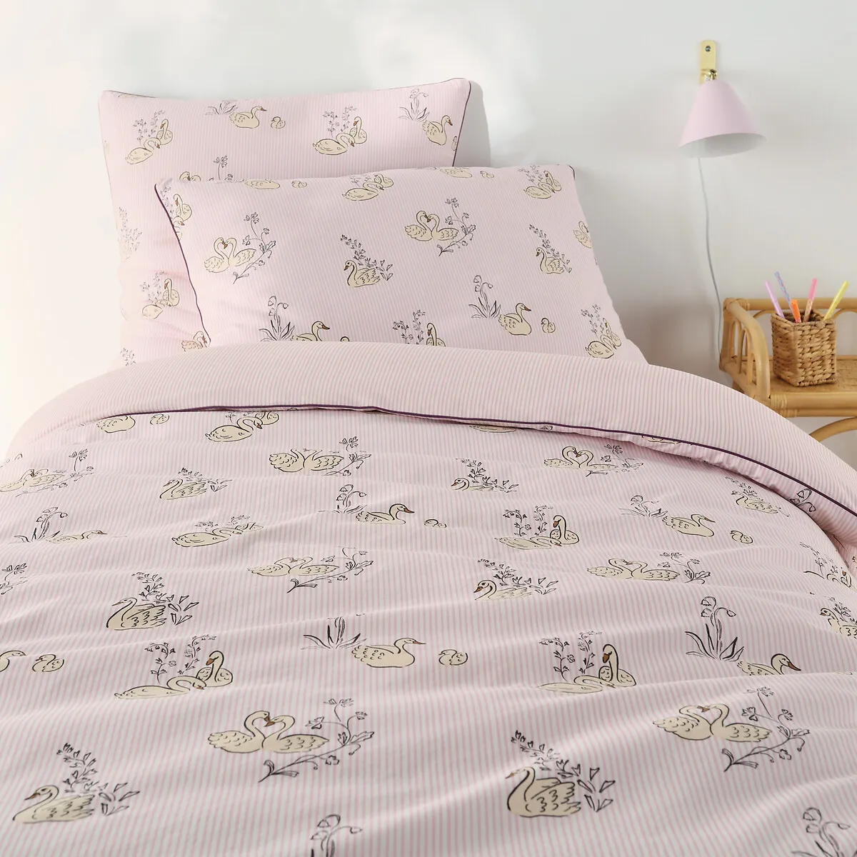 Swans Single Duvet Cover with Taped Edging - White, Cotton product