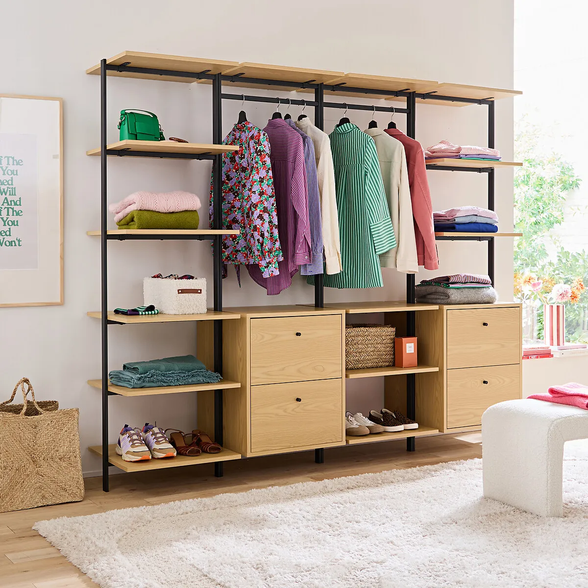 Talist 3-Shelf Wardrobe Module with 2 Drawers - Black, Oak alternate view