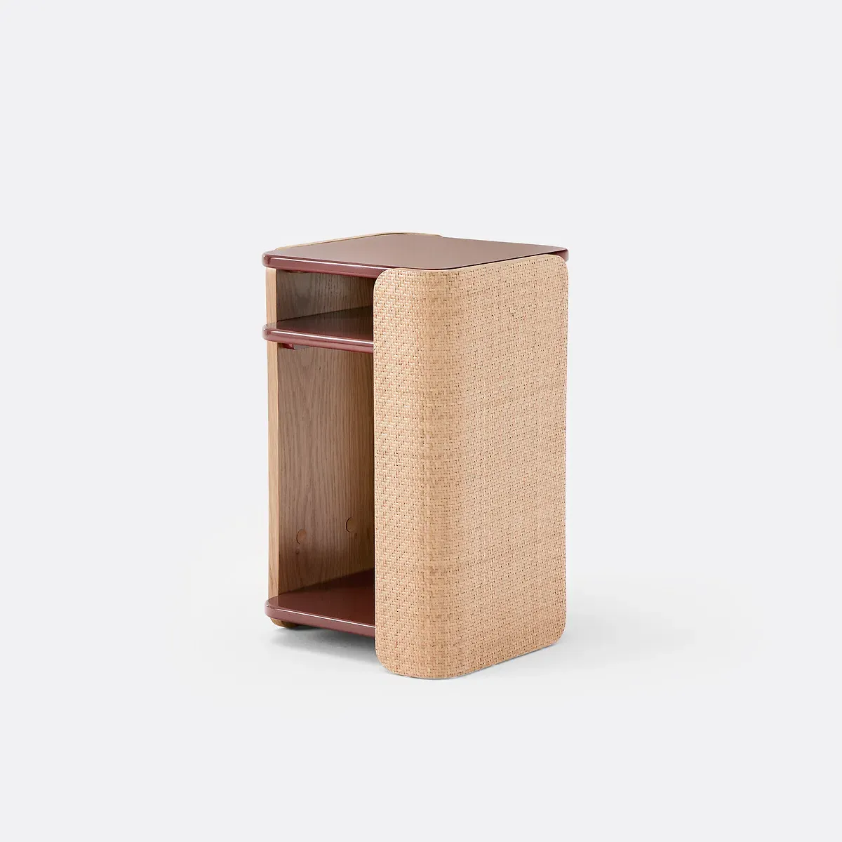 Talma Round Bedside Table with Storage - Burgundy, Cane product