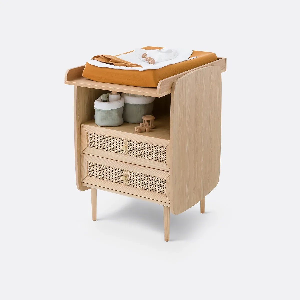 Tempa Changing Table Unit with Drawers - Oak, Rattan product