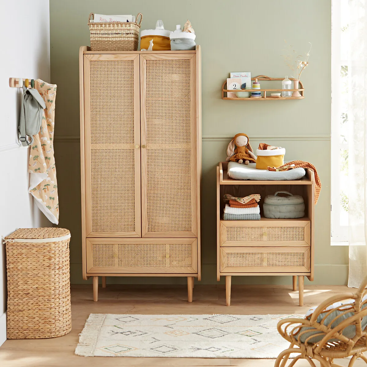 Tempa Rattan Cane Wardrobe with Drawer - Oak alternate view