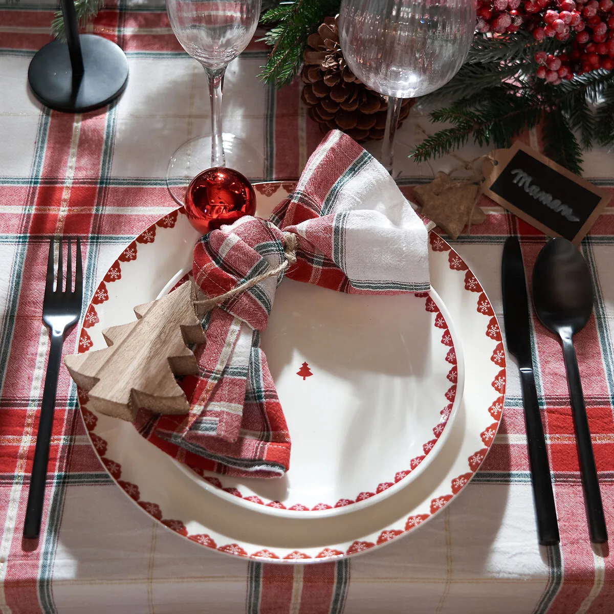 Thanksgiving Linen Cotton Blend Table Napkins Set of 4 - White, Red alternate view