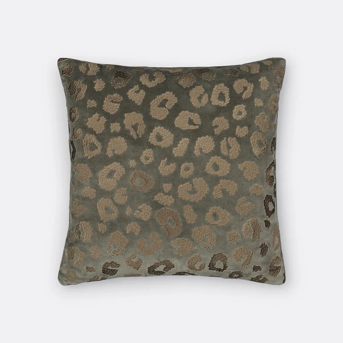 Thelma Embroidered Leopard Print Cushion Cover - Khaki, Cotton product