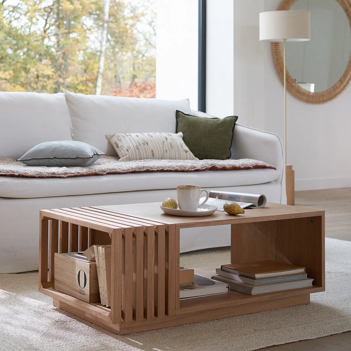 Theonie Coffee Table with Storage - Natural, Ash Veneer alternate view