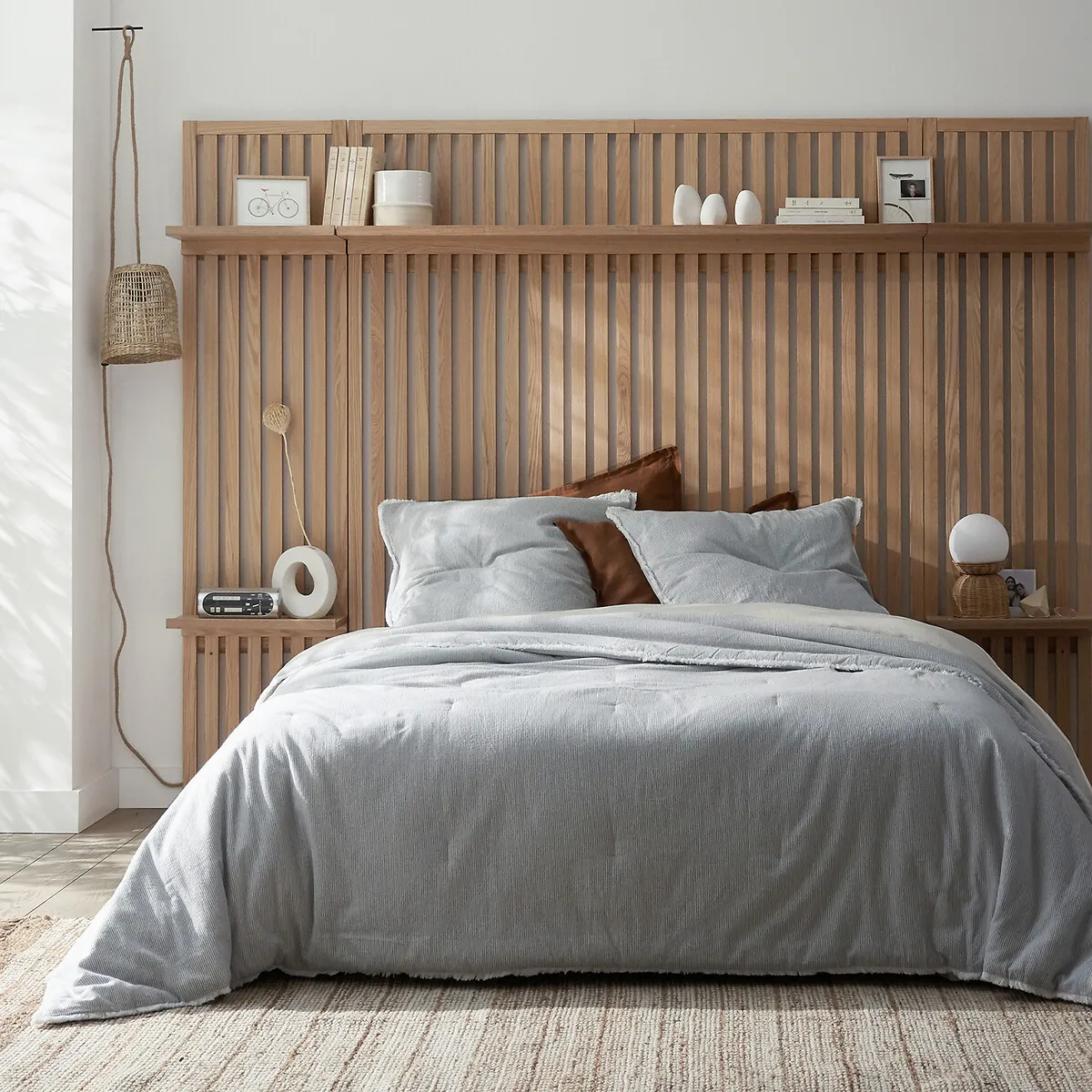 Theonie Headboard Side Panel with Shelves - Natural, Ash Veneer alternate view