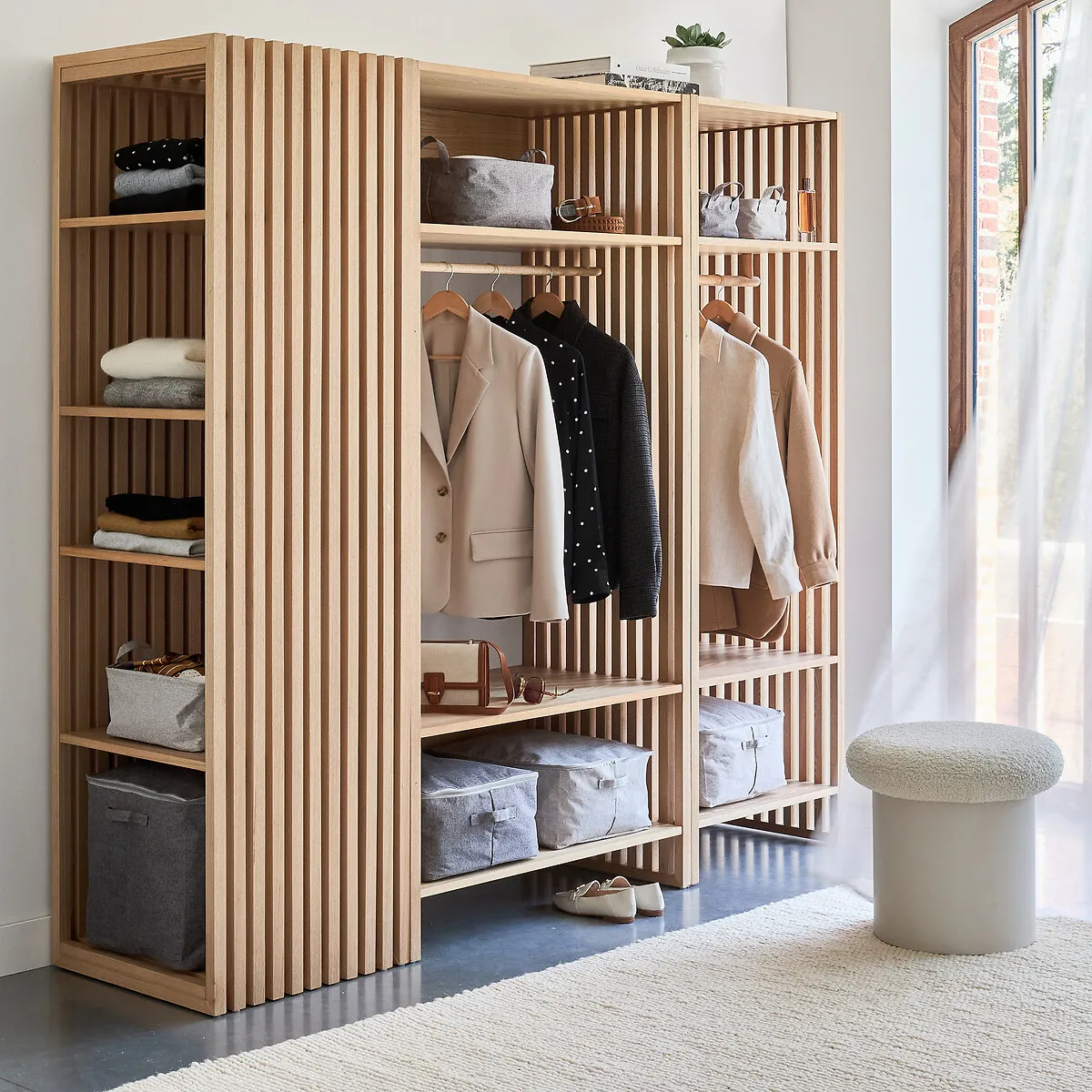 Theonie Wardrobe & 3-Shelf Unit - Natural, Ash Veneer MDF alternate view