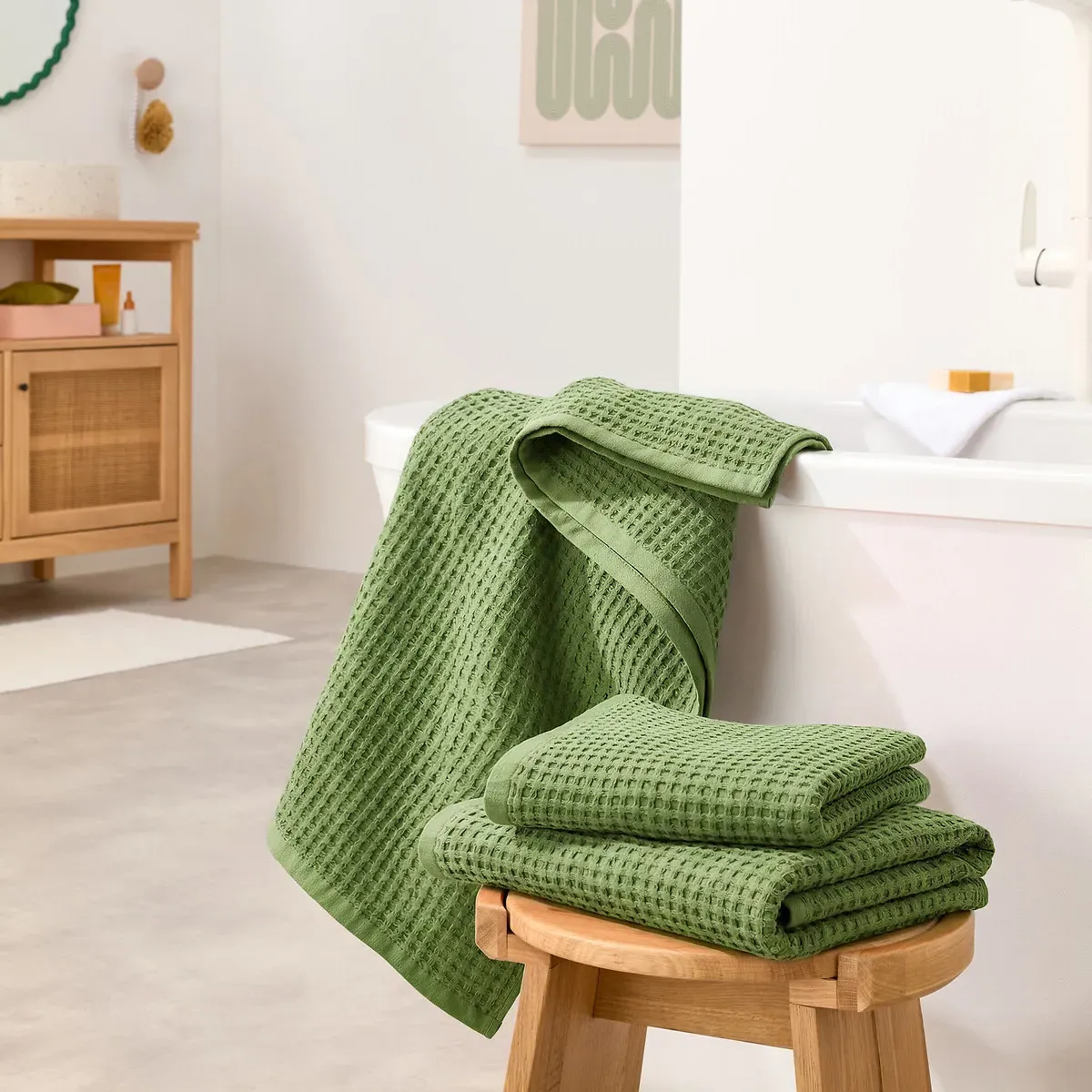 Tifli Honeycomb Effect Bath Towel - Prairie Green, Cotton alternate view