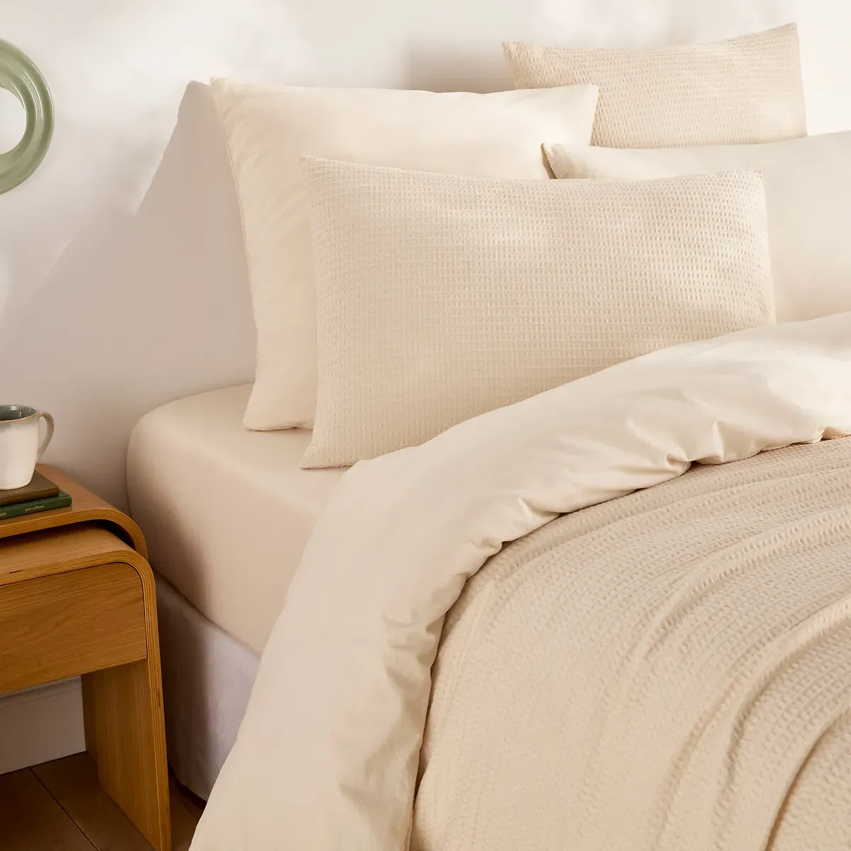 Tifly Plain Fitted Sheet with 30cm Flap - Chalk, Washed Cotton alternate view