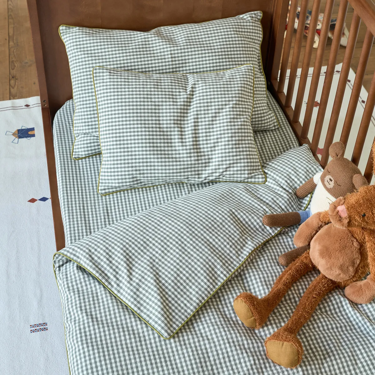 Tiny Vichy Fitted Sheet - Green Gingham, Cotton Flannel alternate view