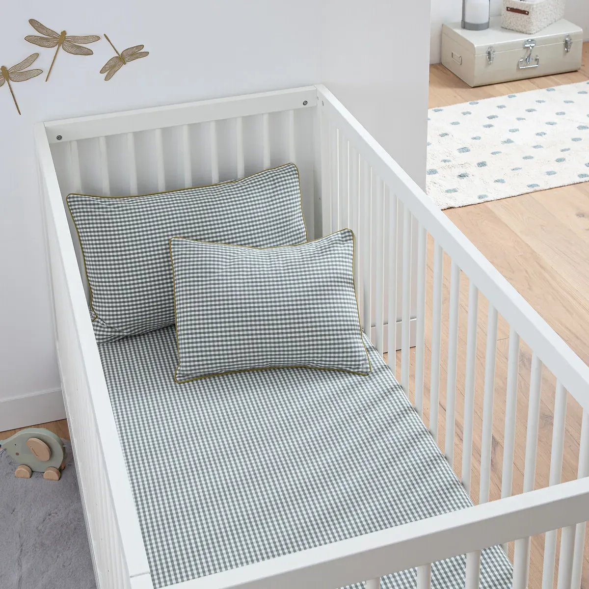 Tiny Vichy Fitted Sheet - Green Gingham, Cotton Flannel product