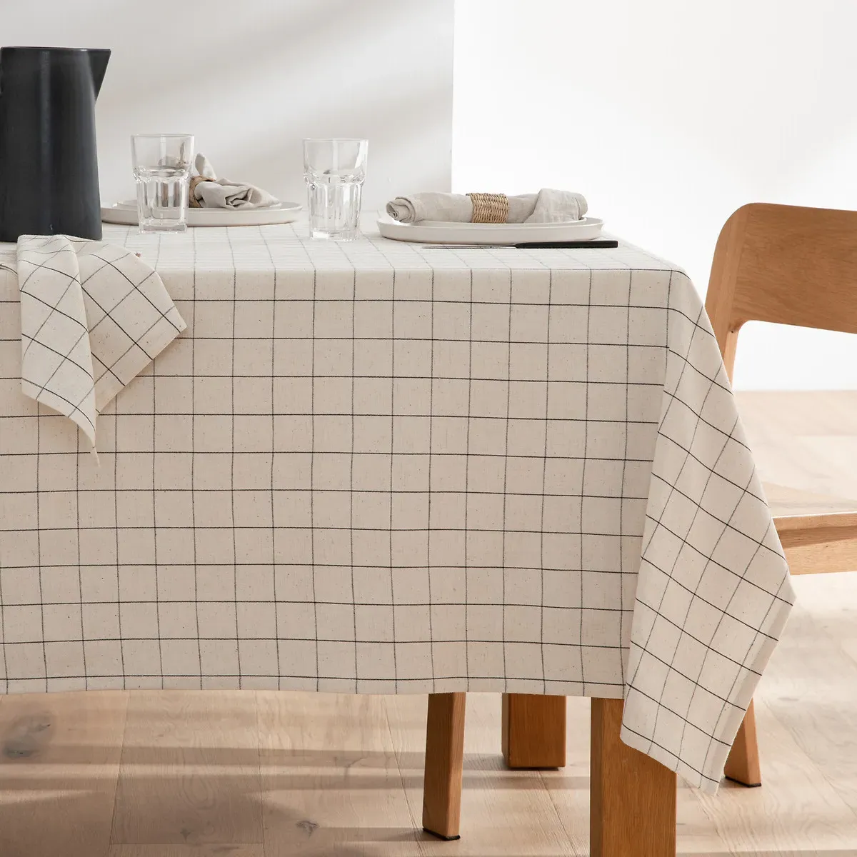 Tissala Checked Tablecloth - Natural, Cotton Linen product