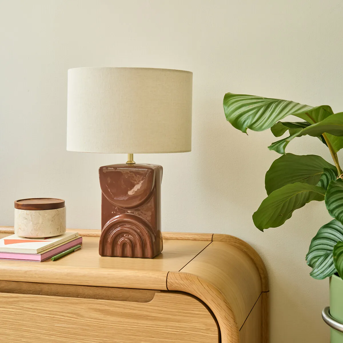 Topia Table Lamp - Brown, Ceramic & Linen alternate view