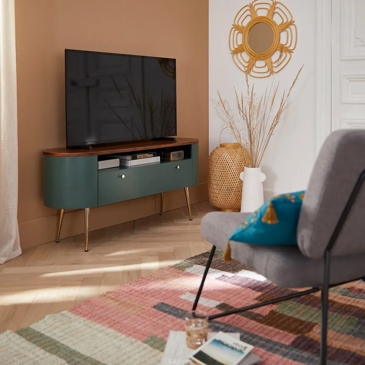 Topim TV Unit with Drop-Down Door - Green, Walnut alternate view