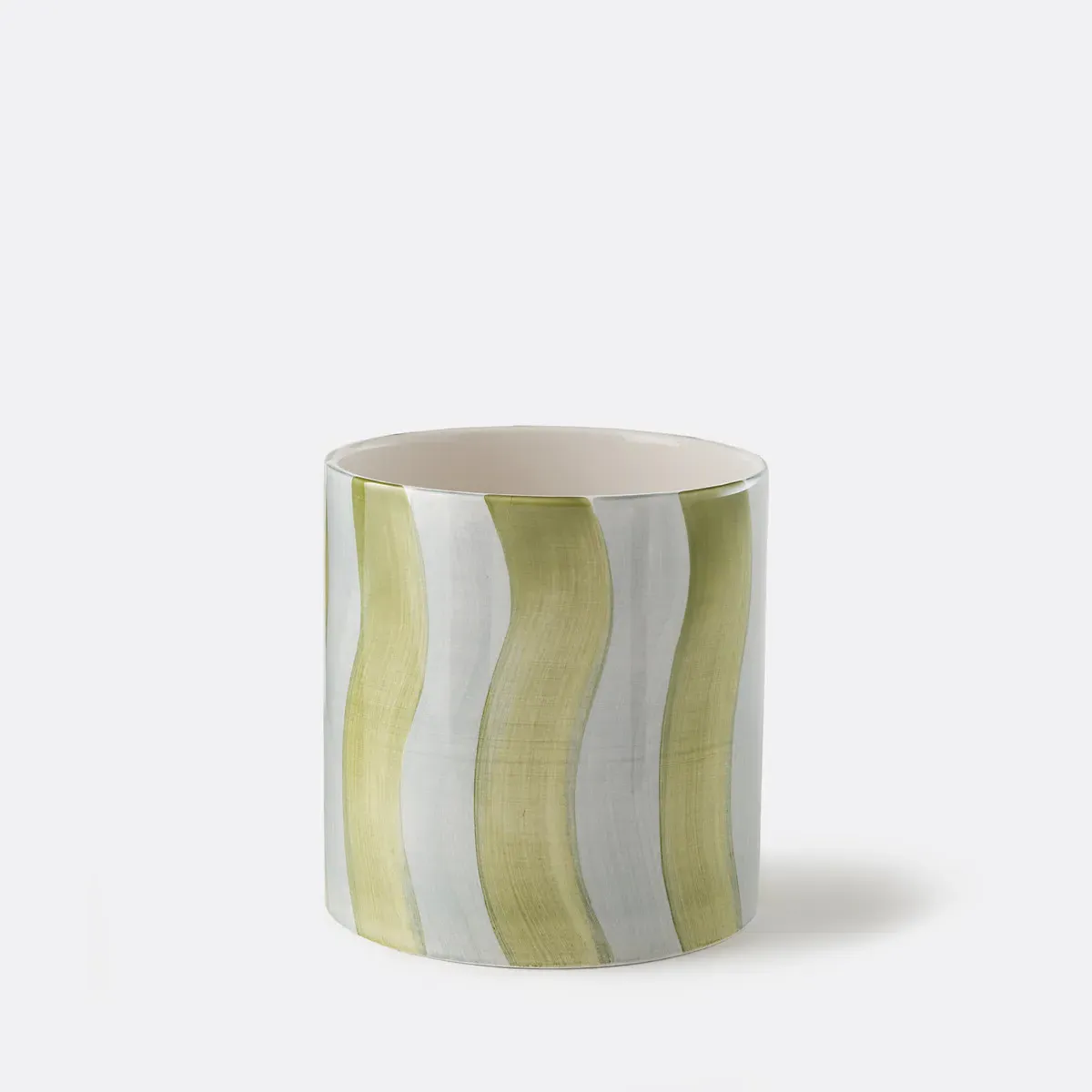 Touma Striped Ceramic Plant Pot Holder - Green, Ceramic product