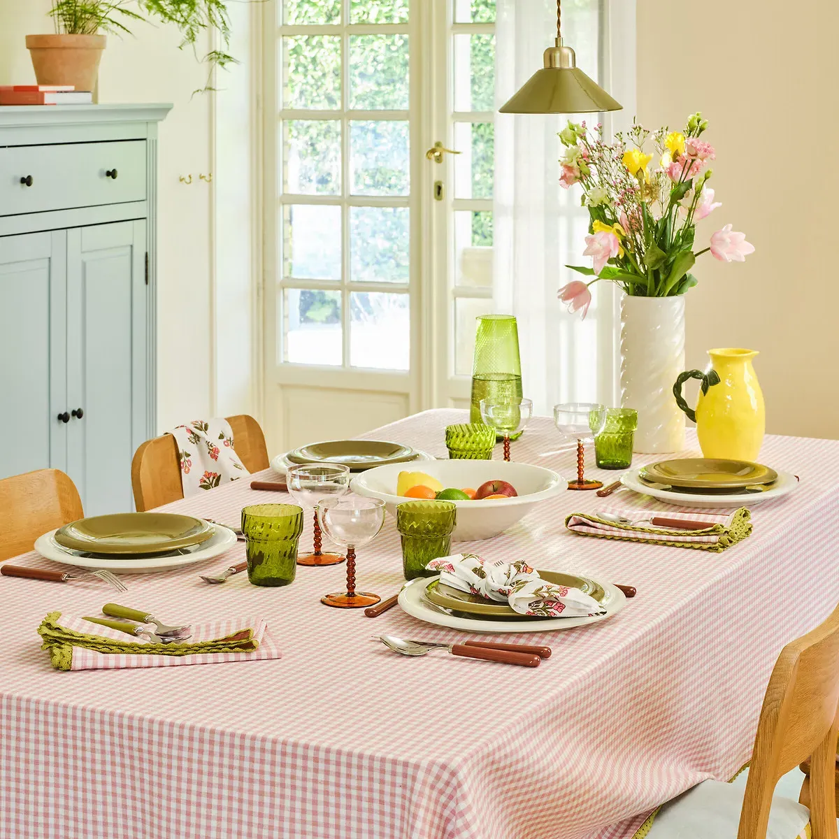 Trattoria Set of 4 Gingham Napkins - Pink, Cotton Linen alternate view