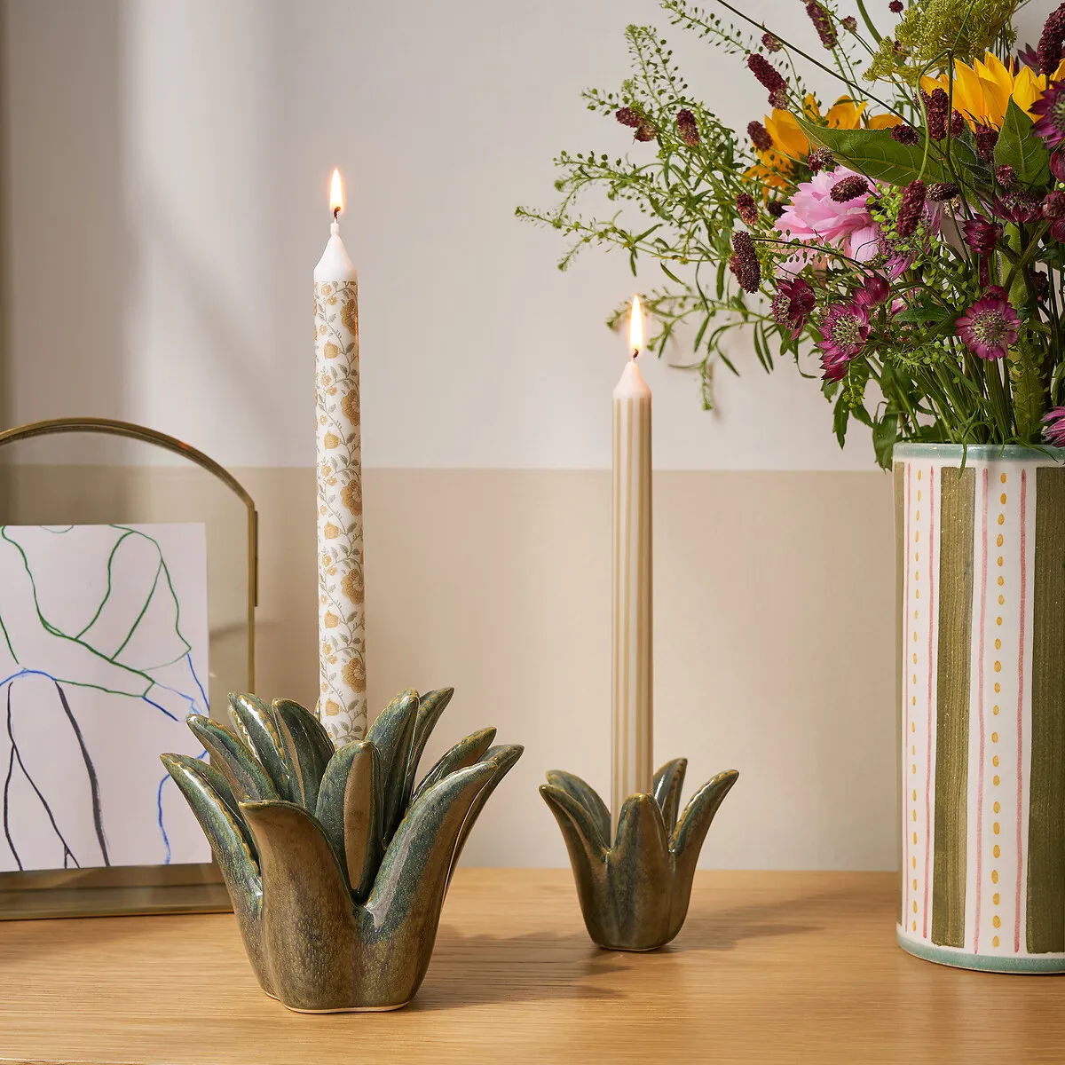 Tropia Palm Tree Candle Holder - Green, Ceramic alternate view
