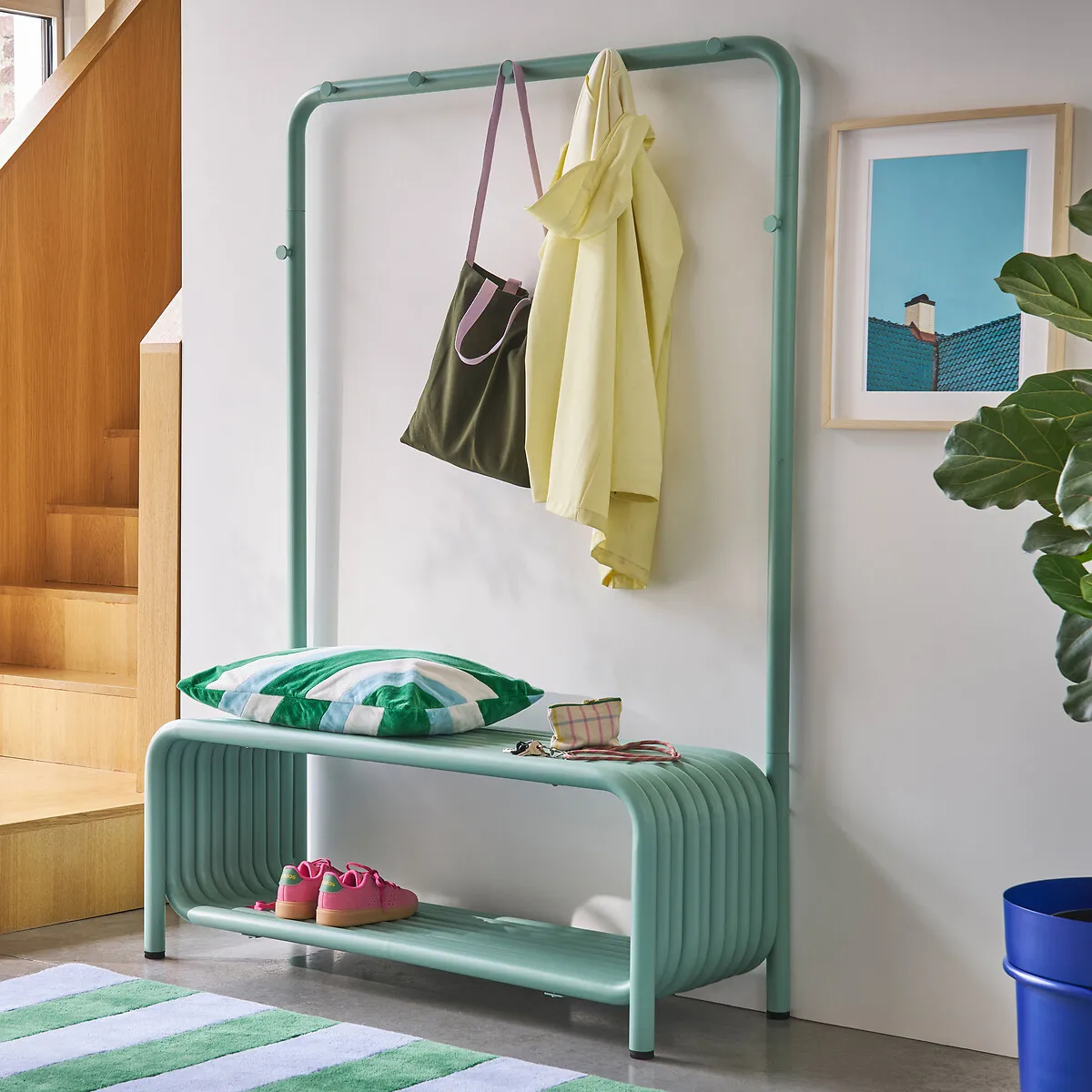 Tubi Cloakroom Bench with Storage - Grey-Green, Steel alternate view