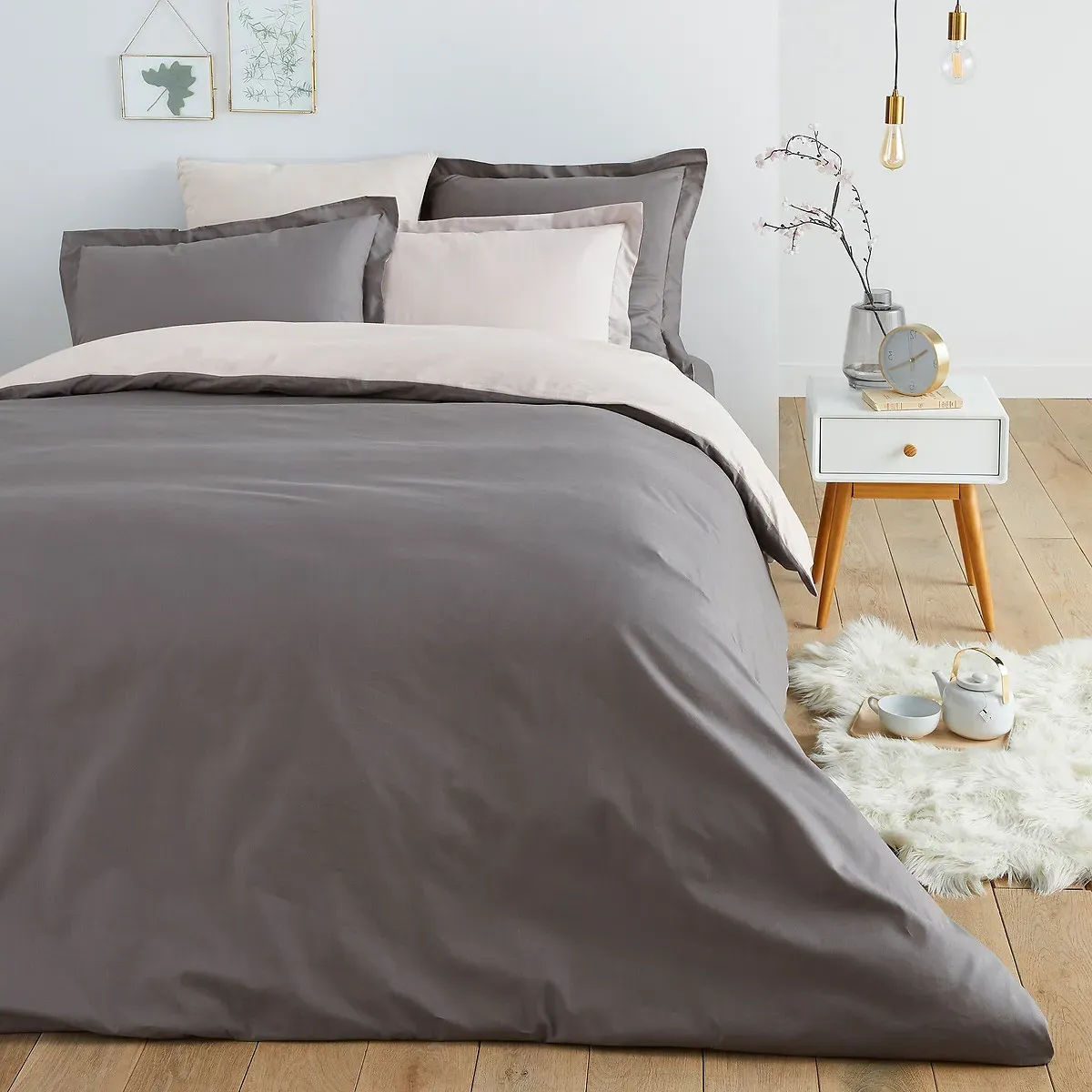 Two-Tone Reversible Duvet Cover - Charcoal Grey, Cotton product