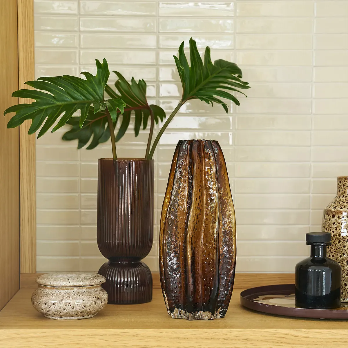 Valira Glass Vase - Amber, Ribbed Glass alternate view