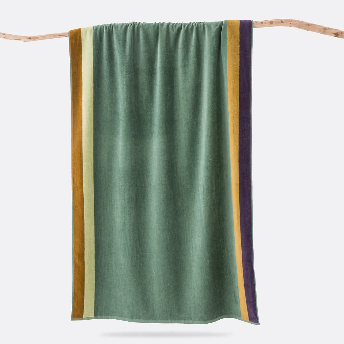 Valparaiso Beach Towel 420g Velour Terry - Green Striped, Cotton product