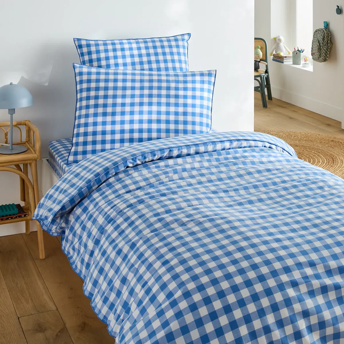 Veldi Double Duvet Cover - Blue Gingham, Cotton alternate view