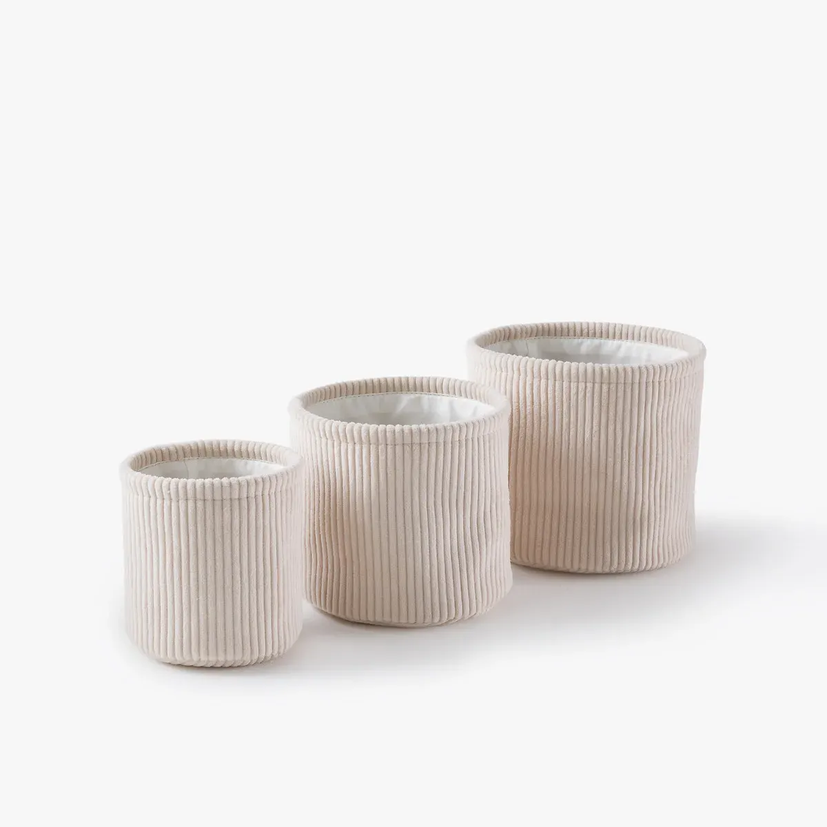 Veloudo Set of 3 Round Storage Baskets - Ecru, Corduroy product