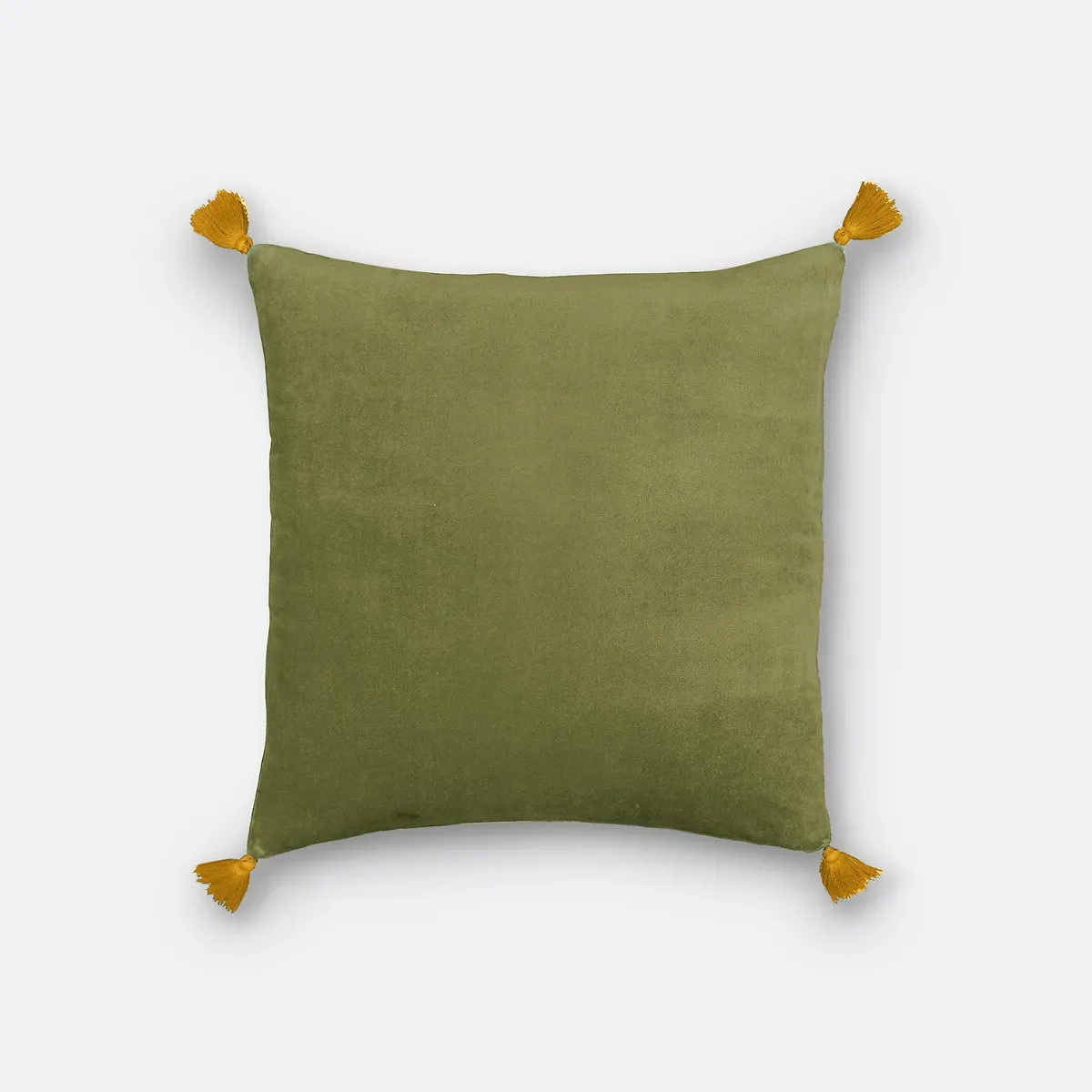 Velvet Cushion Cover with Tassel Corners - Moss Green, Cotton product