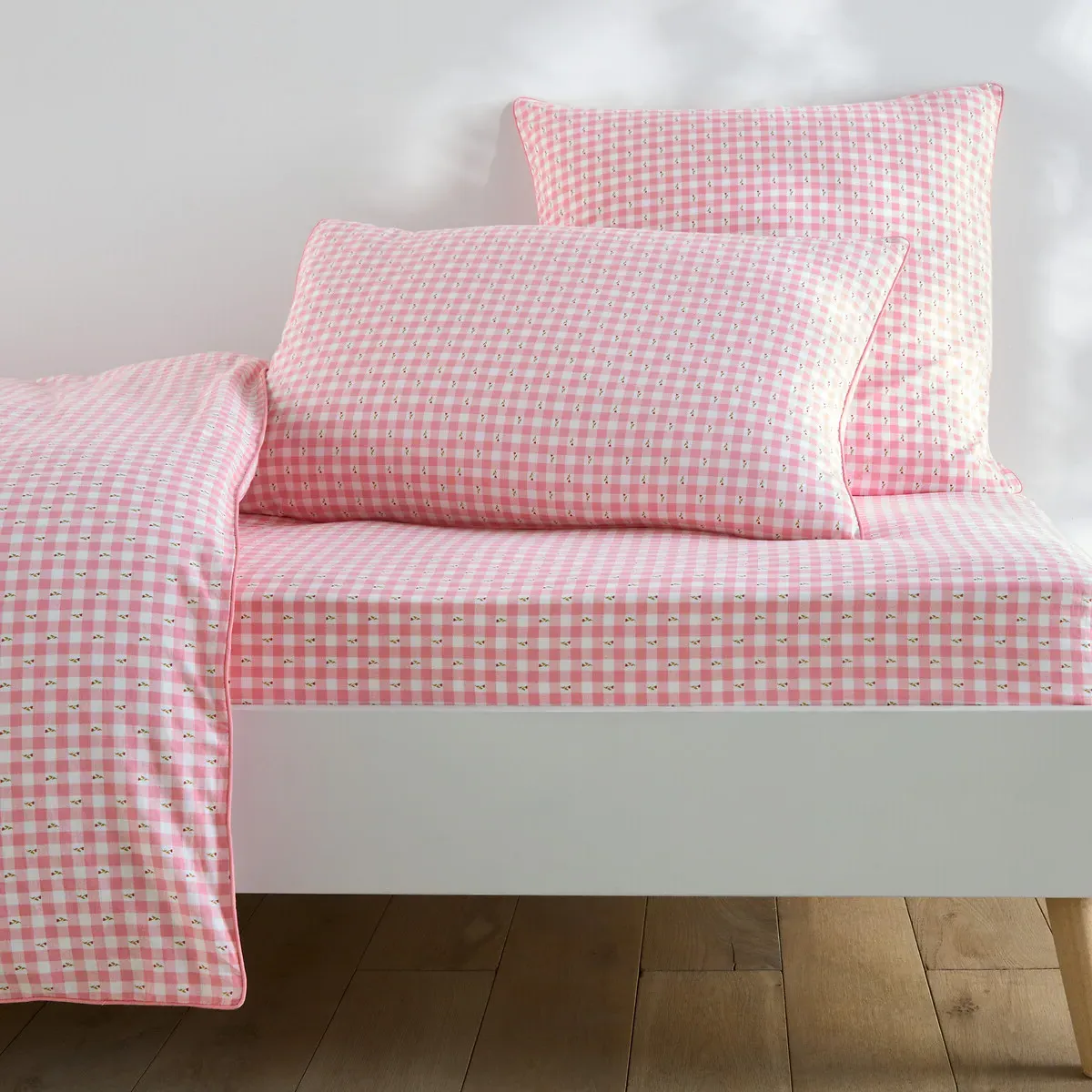 Vichy Fleuris Floral Gingham Fitted Sheet - Pink, Cotton product