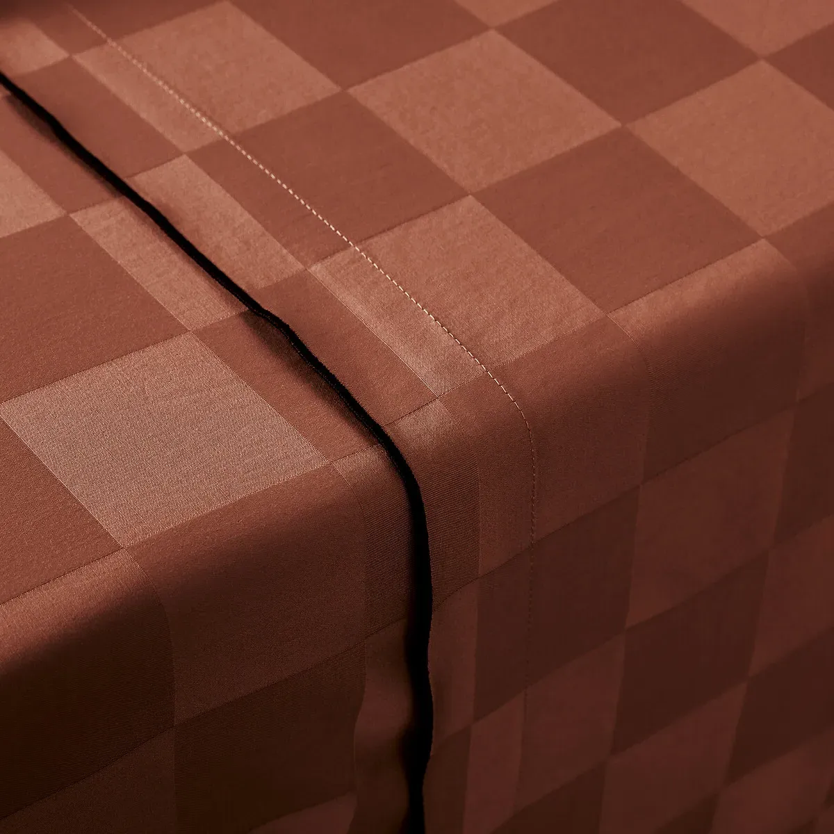 Victor Checked Flat Sheet - Mahogany, Washed Cotton Satin product