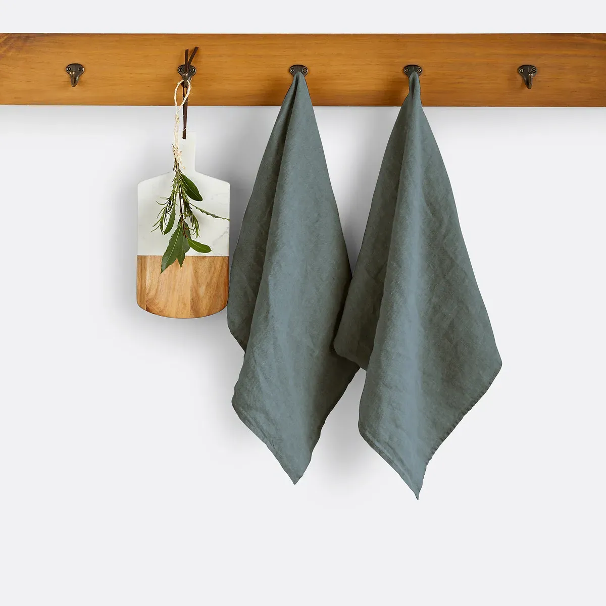 Victorine Set of 2 Tea Towels with Hanging Strap - Grey-Green, Linen product