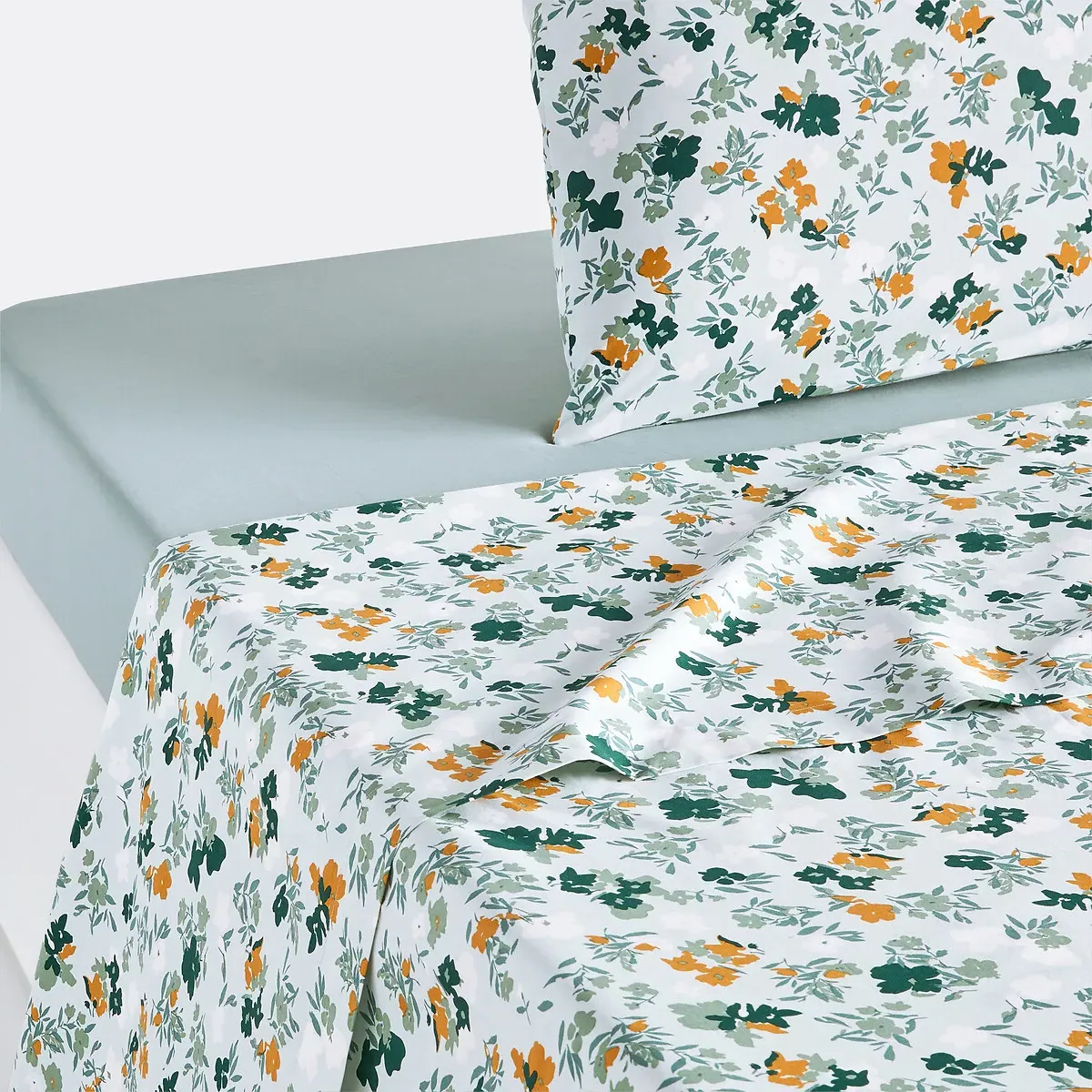 Voladores Floral Flat Sheet - Green Print, Cotton Percale product