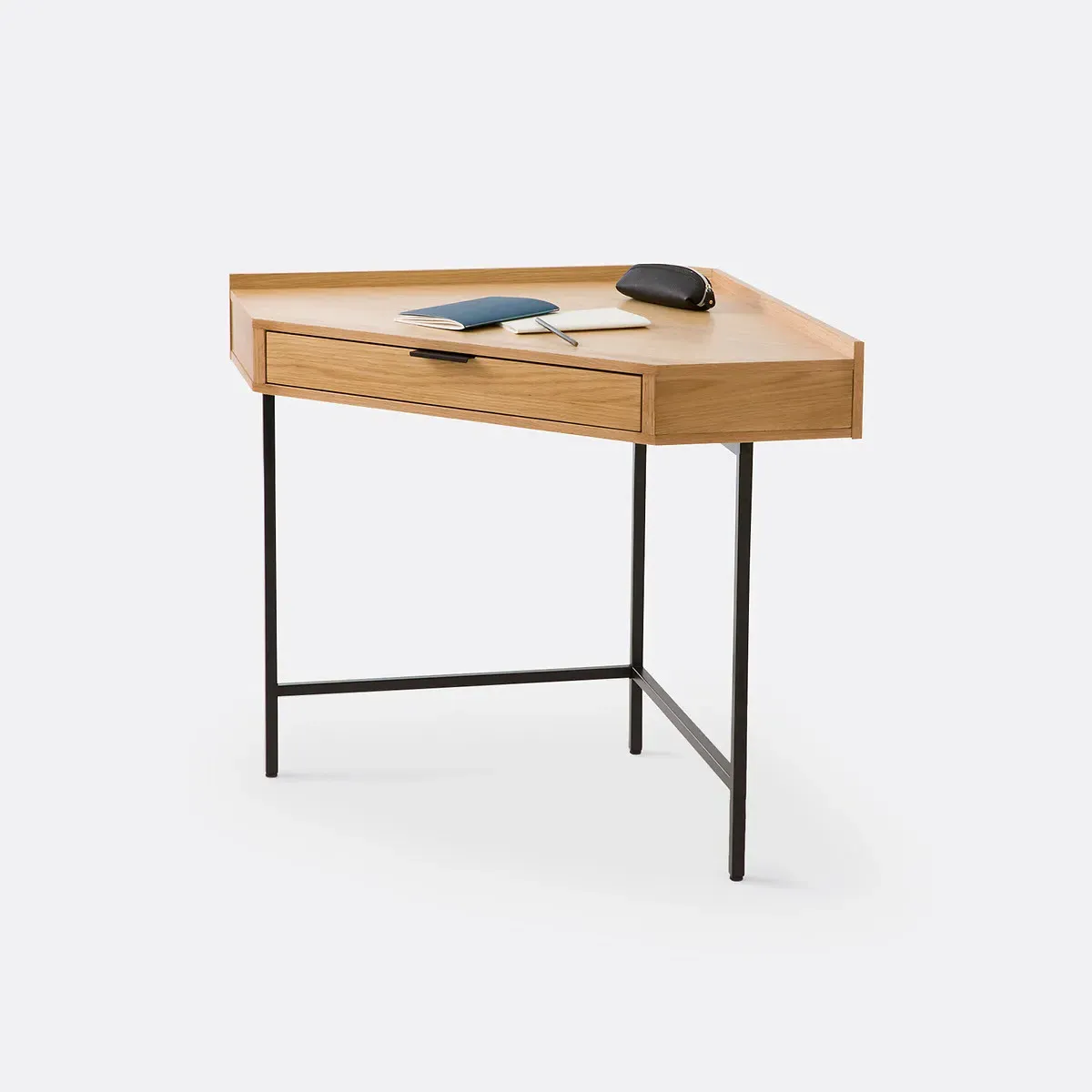 Volga Corner Console Desk with 1 Drawer - Light Wood, Oak Veneer alternate view