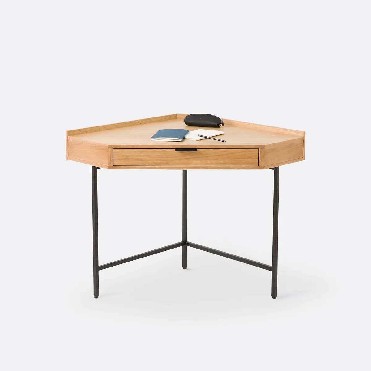 Volga Corner Console Desk with 1 Drawer - Light Wood, Oak Veneer product