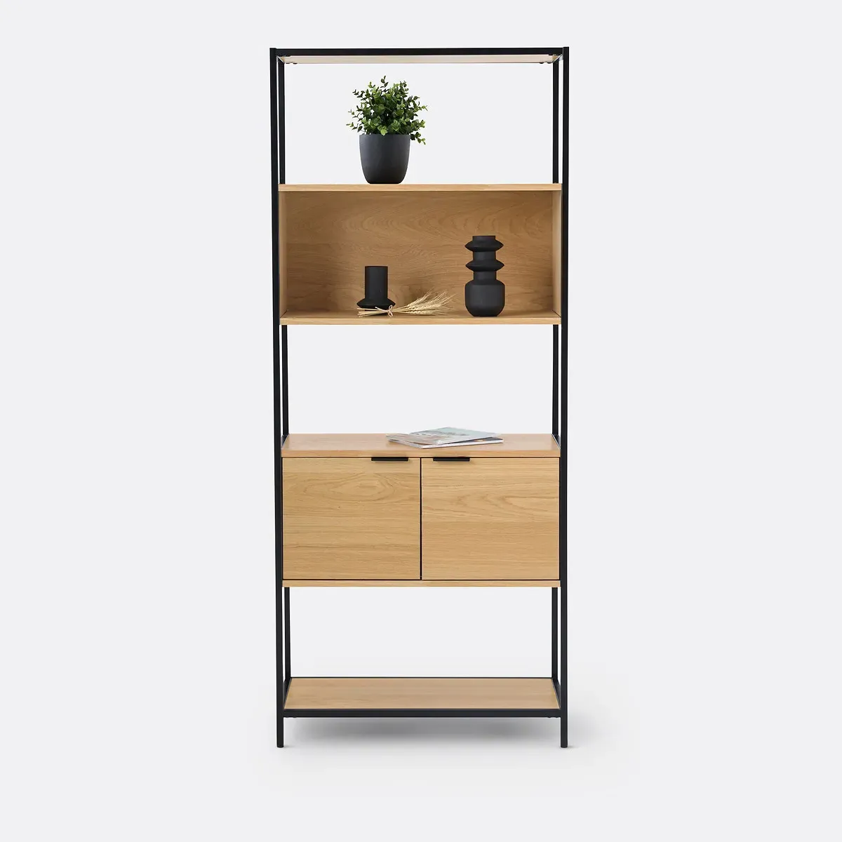 Volga Modular Bookcase with 1 Compartment and 2 Doors - Natural, Oak Veneer alternate view