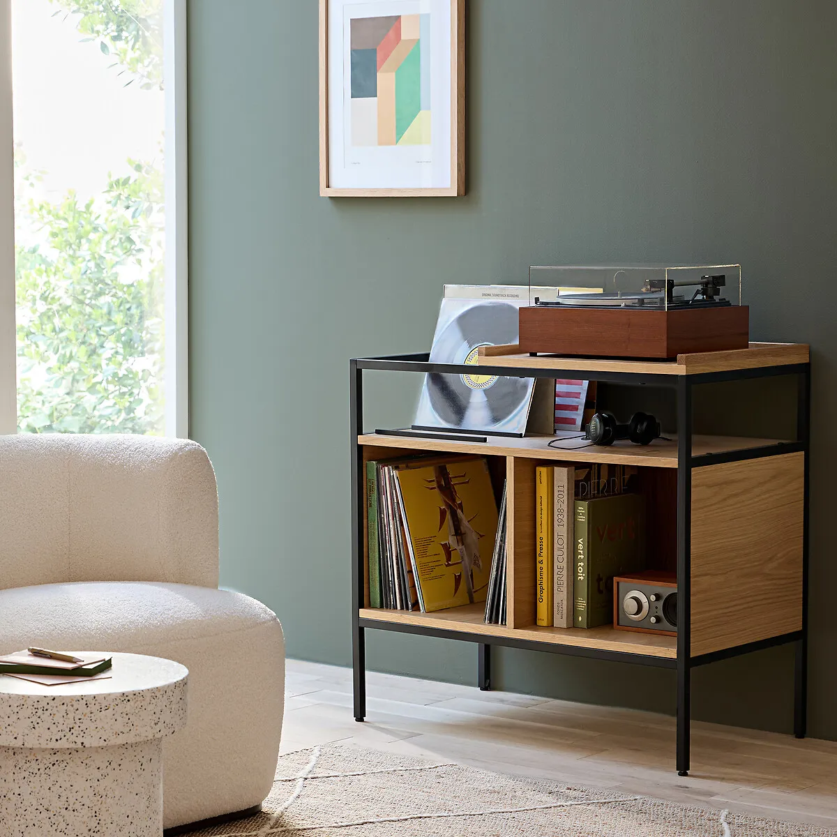 Volga Vinyl Cabinet - Oak, Steel alternate view