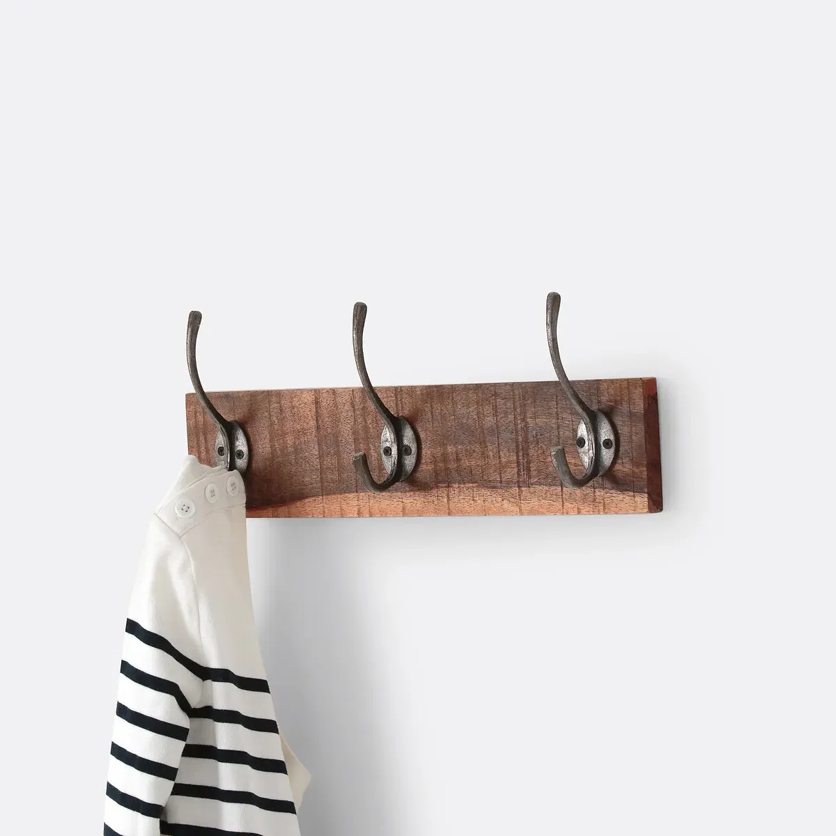 Wall-Mounted Coat Rack with 3 Double Hooks - Natural, Mango Wood product