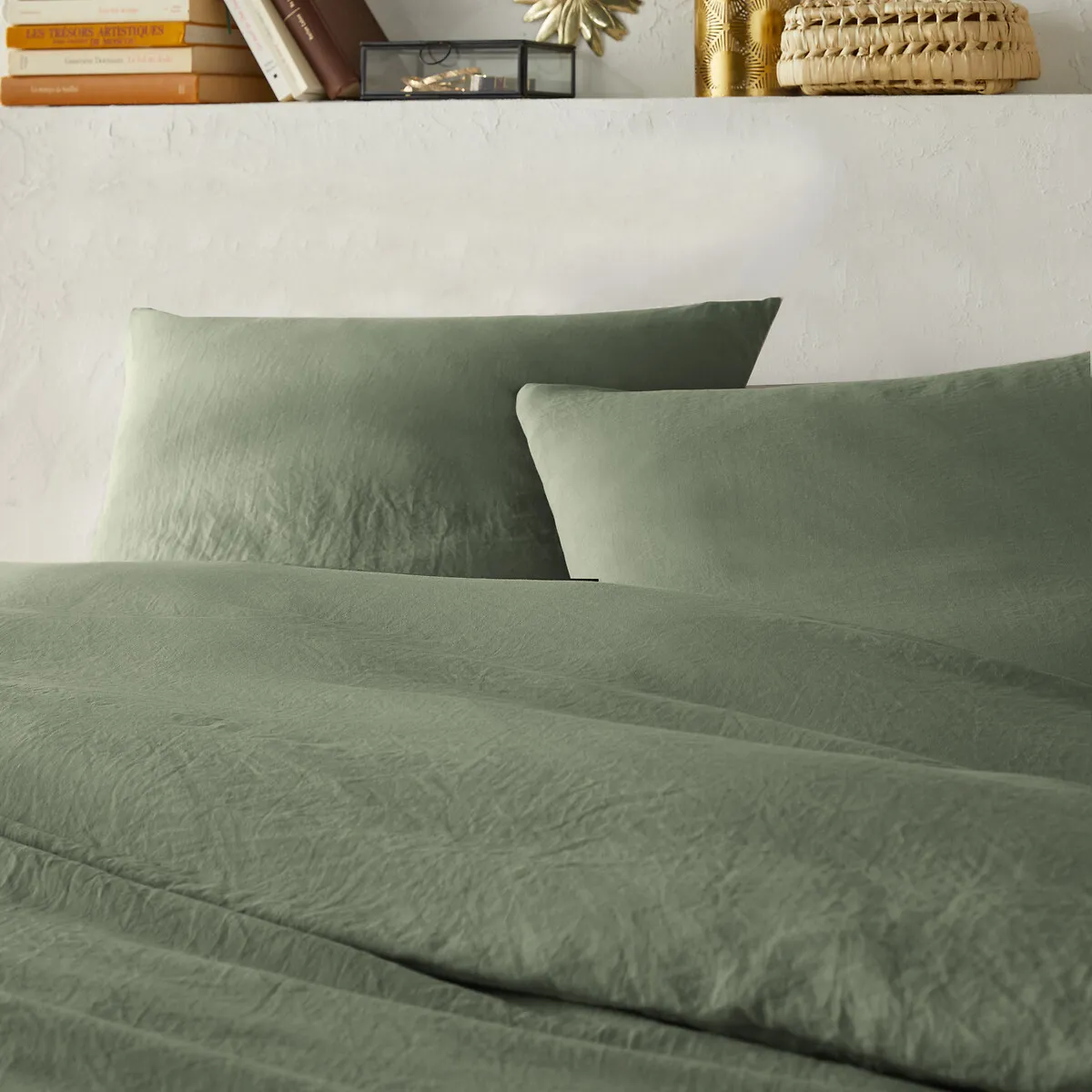 Washed Microfibre Bed Set with Rectangular Pillowcase - Khaki alternate view