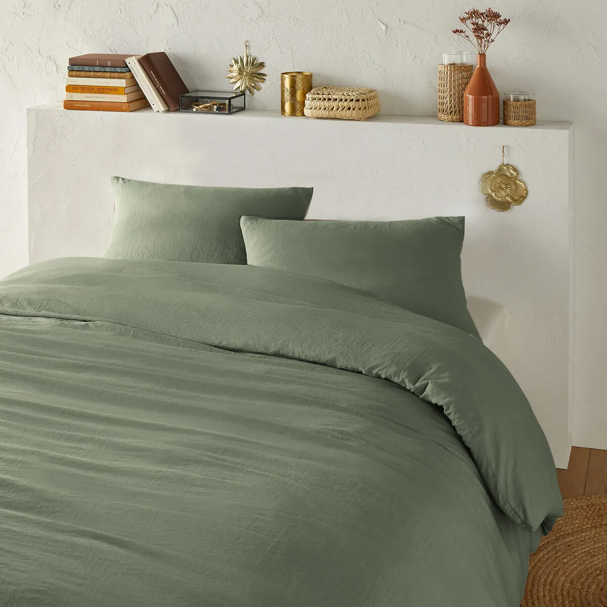 Washed Microfibre Bed Set with Rectangular Pillowcase - Khaki product
