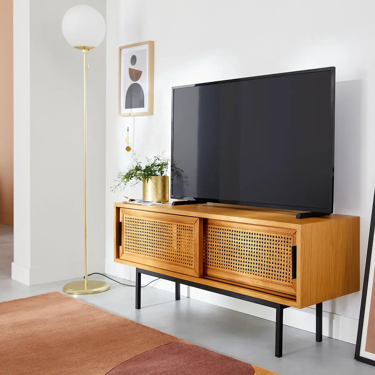 Waska TV Bench with 2 Doors - Oak, Cane alternate view