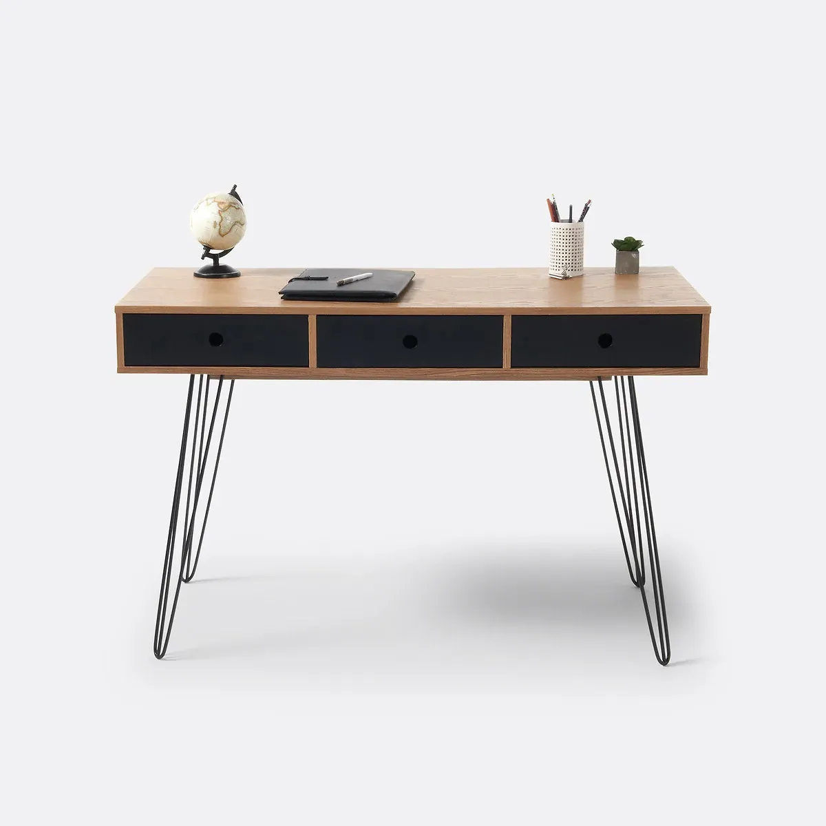 Watford 3-Drawer Desk - Black, Oak Veneer alternate view