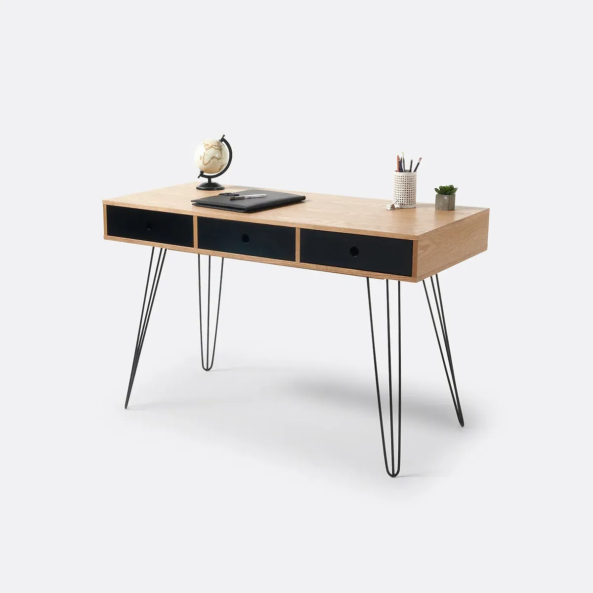 Watford 3-Drawer Desk - Black, Oak Veneer product